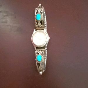 Navajo Silver & Turquoise Watch with Large Turquoise Stones